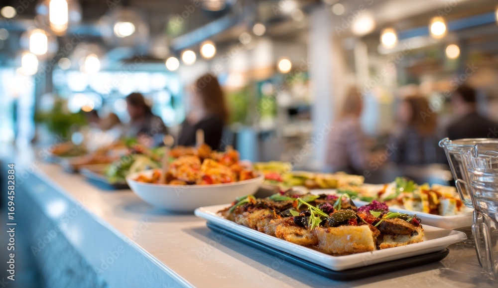 Obraz premium Food display in a busy cafe