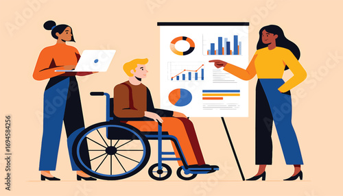 Inclusive Team Discussing Data Analysis and Strategy