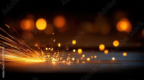 Incandescent spark particles dark background close-up, dynamic blur trails high contrast lighting cinematic