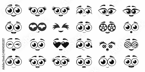 Collection of diverse cartoon eyes and mouths expressing various emotions and feelings