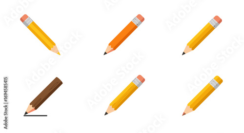 Colorful pencils collection in flat style on white background