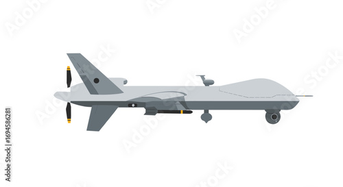 Modern military drone side view in minimalist style