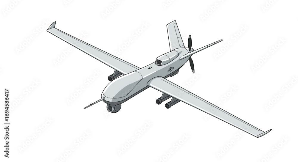 Obraz premium Realistic military drone in flight on white background
