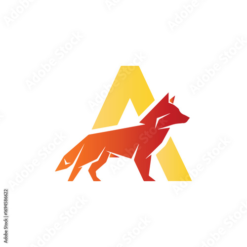 A striking geometric logo with the letter 'A' in yellow, featuring a stylized red polygonal fox standing in front of it, representing nature and modern design.