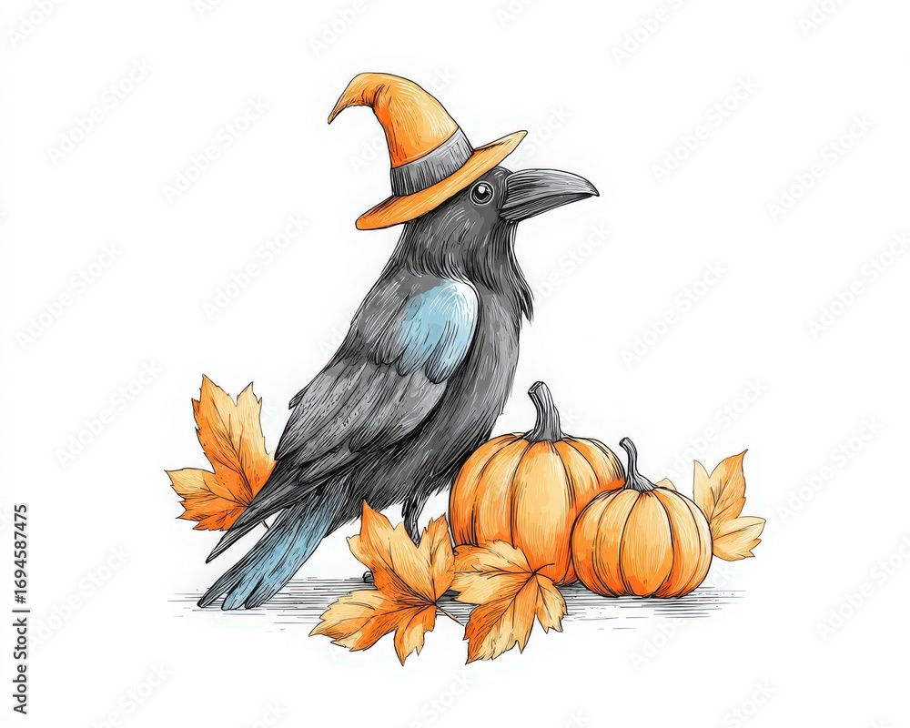 Fototapeta premium Whimsical Raven in Autumn Attire