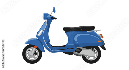 Blue retro scooter side view on white background