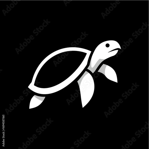 Abstract turtle logo design simple minimalist sea turtle silhouette icon vector illustration on black background, perfect for branding and modern graphic resources