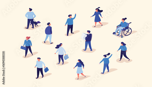 Diverse Group of People in Isometric View