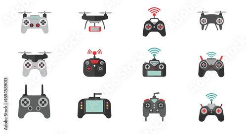 Modern drone controllers collection featuring various remote designs