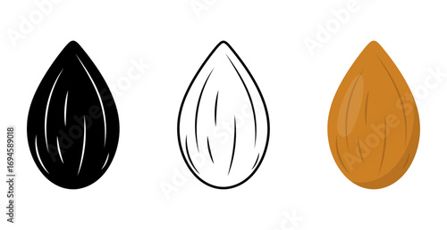 Almond Icon Set Isolated on Transparent Background. Healthy Food and Snack. Vector Illustration
