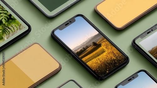 Wallpaper Mural Modern Flat Layout of Mobile Phones Displaying Images in a Gallery Setting Torontodigital.ca