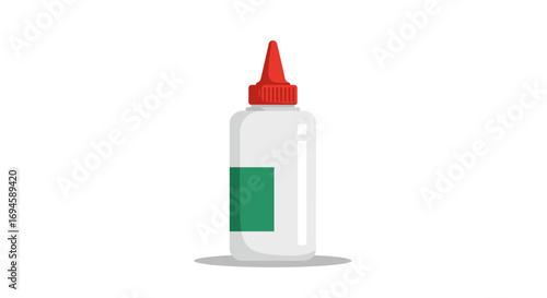 Realistic glue bottle with red cap on white background