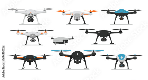 Diverse set of modern quadcopter designs in flat style