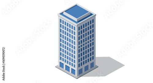 Modern isometric office building with shadow on white background
