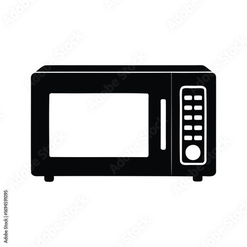 Black microwave icon illustration depicting modern kitchen appliance design for cooking, microwave oven silhouette vector illustration