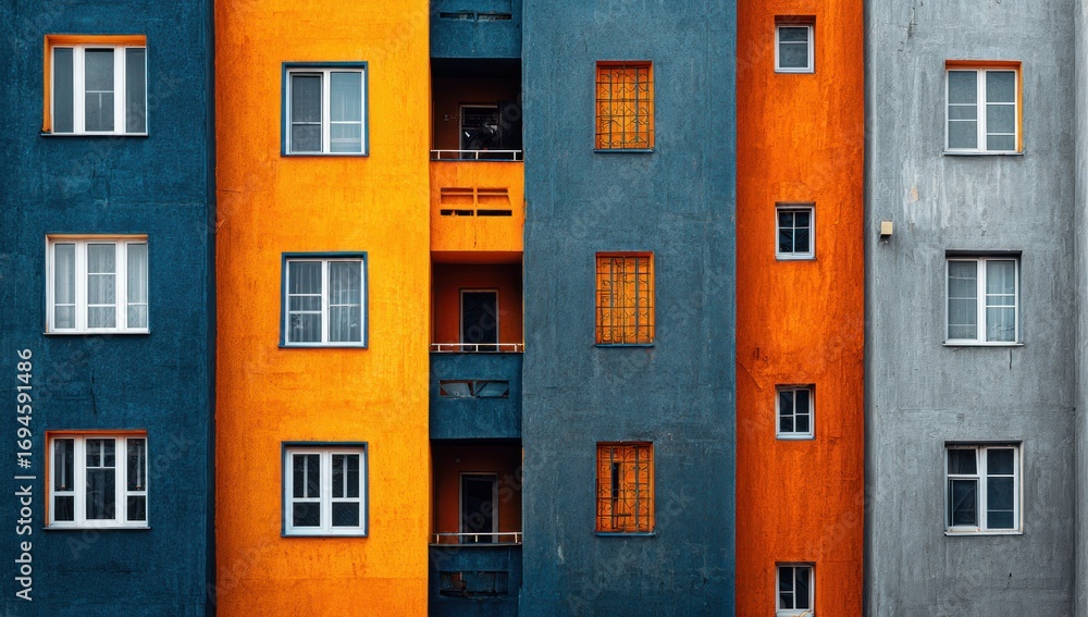 Naklejka premium Colorful apartment buildings in a row