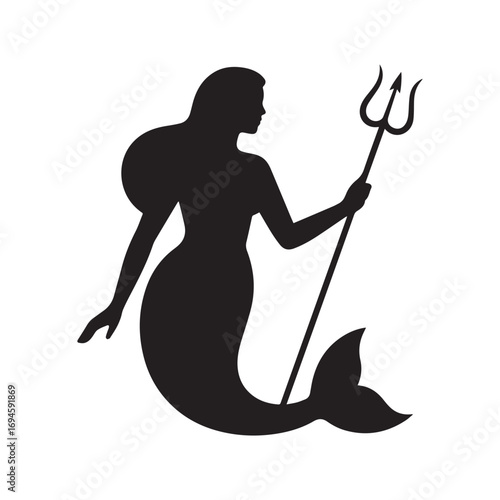 Black mermaid silhouette with a fish tail and a human upper body. 