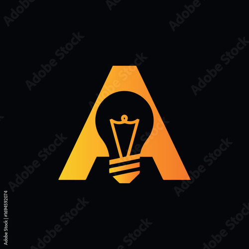 A creative letter A and light bulb logo with a bold orange gradient. This powerful design represents innovation, technology, and bright ideas on a dark background.