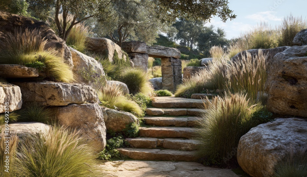 Obraz premium A sunlit stone pathway