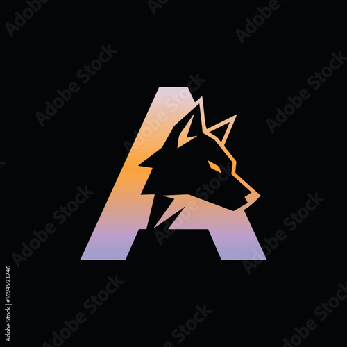 A dynamic and modern logo of a wolf head integrated into a stylized letter 'A'. The vibrant gradient and sharp angles are perfect for gaming, tech, or esports brands.