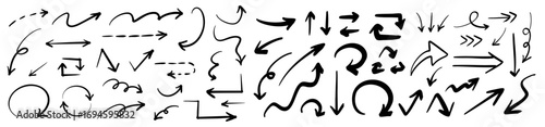 ベクターのペンの手書きの矢印セット 白黒