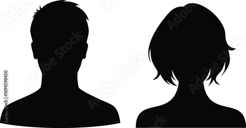 Male and Female Silhouette Profiles Minimalist Black and White Portrait Illustration Depicting Diversity