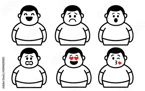set character fat man with emotion vector
Vector set character with emotions joy, sadness, satisfaction, anger, love, kiss
