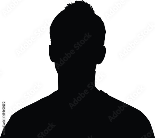 Silhouette of a Man's Head and Shoulders with Short Spiked Hair Isolated