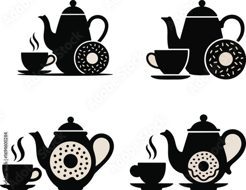 Tea set with teapot and cups illustration