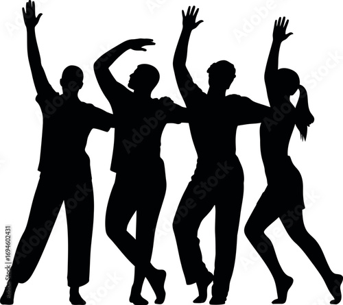 Silhouette of a group performing a dynamic dance together