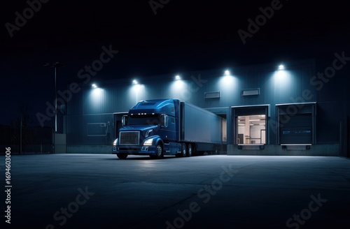 Night-time truck at warehouse
