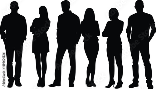 Six Person Silhouette Group Two Men, Three Women, and One Unisex Figure