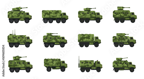 Military vehicle camouflage set: armored trucks and all-terrain vehicles