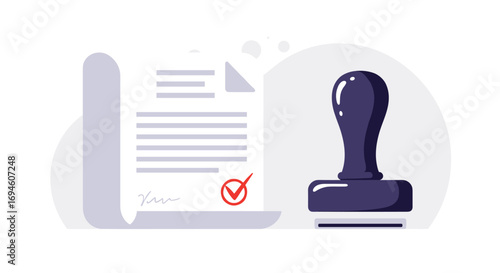 Official document with signature and rubber stamp, modern flat style