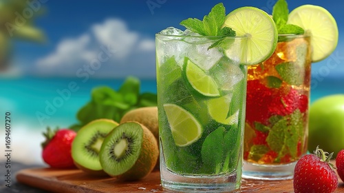 mojito cocktail on the beach