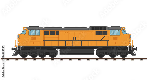 Yellow train locomotive on tracks in flat design style
