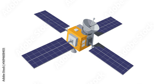 3d satellite with solar panels in orbit: technology and space exploration design