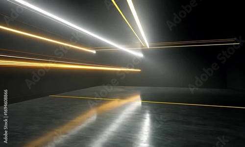 Abstract Light Trails in Dark Room for Motion Graphics and VFX
