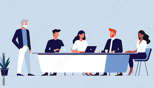Team Meeting Collaboration and Discussion in a Modern Office Setting