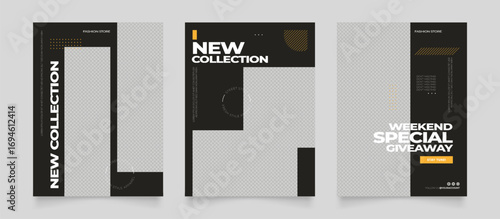 social media template banner blog fashion sale promotion. fully editable instagram and facebook square post frame puzzle organic sale poster. fresh white yellow black element shape vector background