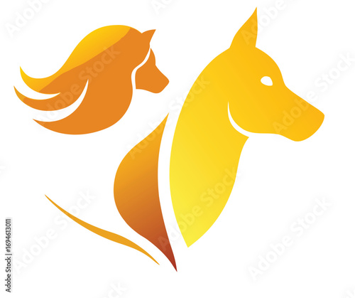 World Animal Day Friendship Colorful Vector Icon with Cat and Dog for Unity and Harmony Themes, Flat EPS Vector Icon on a Yellow Background

