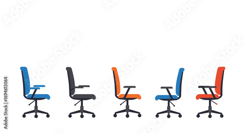 Modern office chairs in flat design showcasing colorful contemporary styles