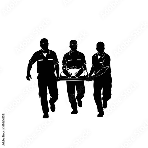 Emergency Rescue: A team of dedicated emergency responders swiftly carries a patient on a stretcher, symbolizing swift medical care and urgent aid.