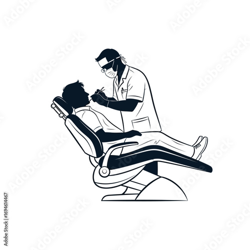 Dental Examination: A graphic representation of a dentist and patient engaging in a dental examination, capturing a moment of care, precision, and professional expertise.