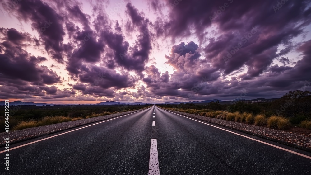 Fototapeta premium Winding Road Under a Purple Cloudy Sky