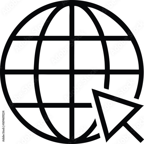 World Wide Web Icon Black Outline of Globe with Cursor Arrow Pointing to It