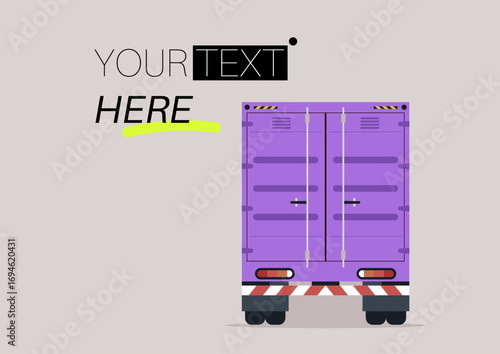 A striking depiction of a purple cargo truck parked firmly, symbolizing the bustling activity of transportation in a city filled with energy and movement