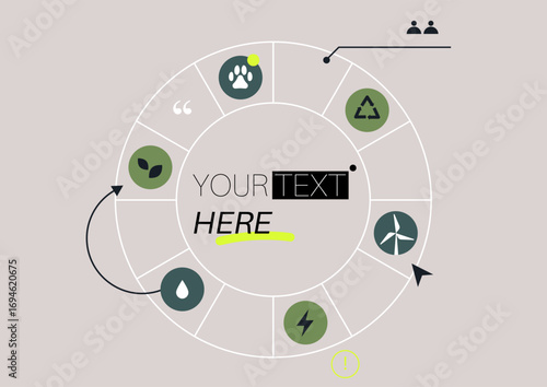 Six distinct eco symbols represent key sustainability concepts, highlighting the importance of environmental consciousness and practice in everyday life choices and habits