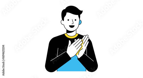 A happy man claps his hands in appreciation and applause, celebrating a moment of success or approval