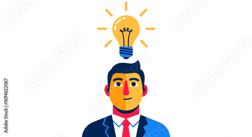 A bright idea illuminating the mind of a businessman, symbolizing innovation, creativity, and problem-solving inspiration for new ventures and strategies